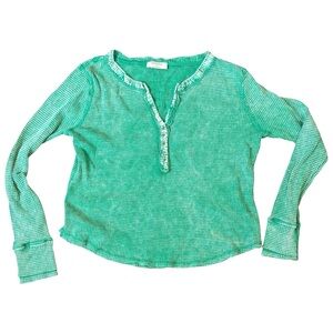 Zenana Washed Baby Waffle Henley Long Sleeve Top Large